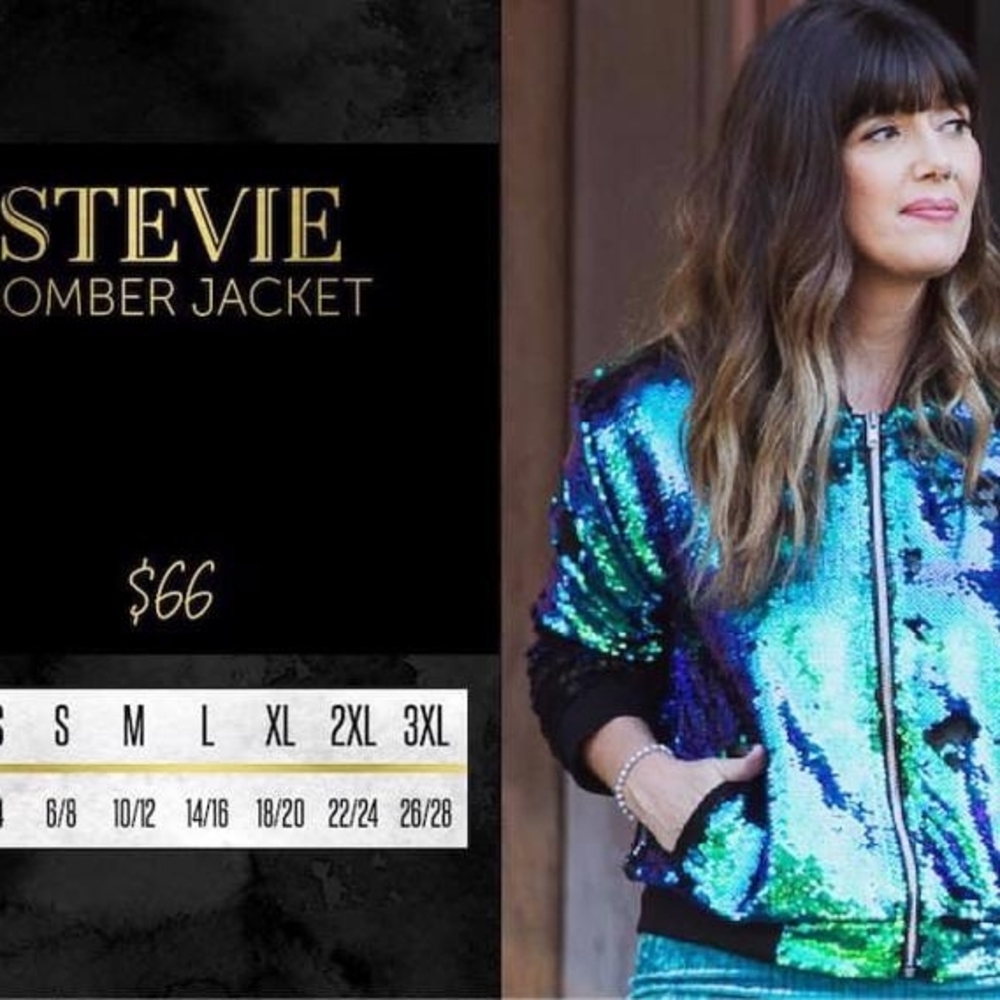 LuLaRoe Stevie Vibrant Sequin Bomber Jacket - Picture 5 of 5